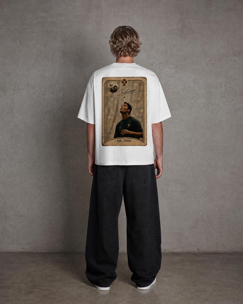 Oversize T-Shirt Cristiano Ronaldo ,,Goat'' - White