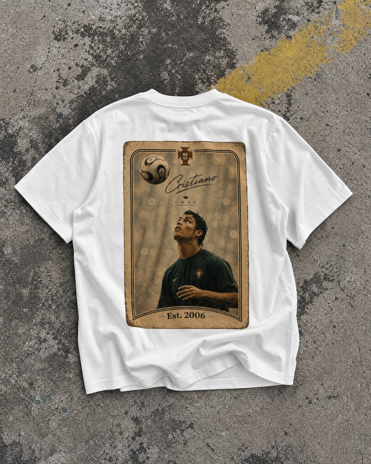 Oversize T-Shirt Cristiano Ronaldo ,,Goat'' - White