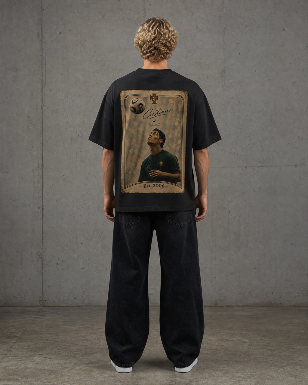 Oversize T-Shirt  Cristiano Ronaldo ,,Goat'' - Black