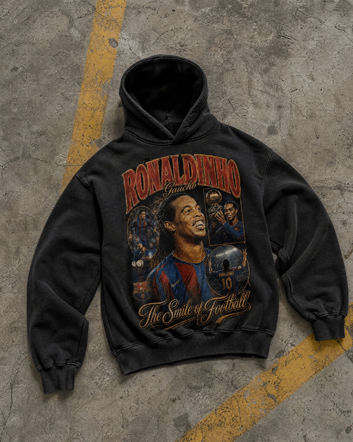 Oversize Washed Hoodie Ronaldinho Gaucho ,,The Smile of Football''